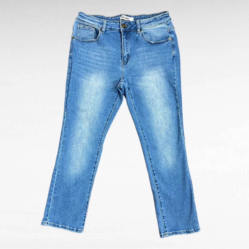 BLUE SAVVY | Medium Blue Wash Denim Mid-Rise Slim Straight Leg Casual Jeans